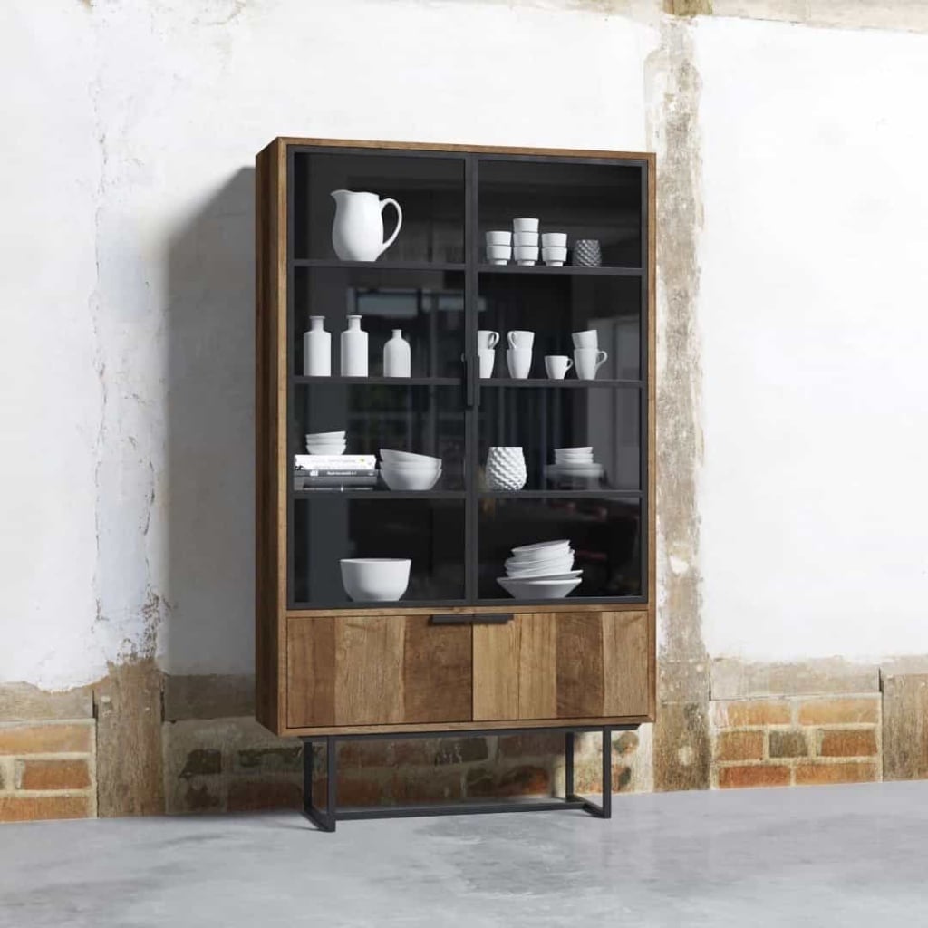 Parisian Factory Wood Glass Doors Display Cabinet