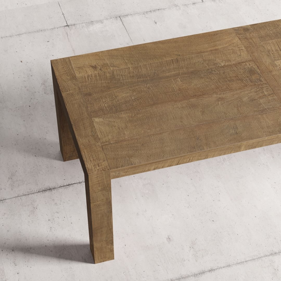 Villa 98 natural 4 A Villa Dining Table - Natural with a minimalist rectangular design, resting on a concrete floor.