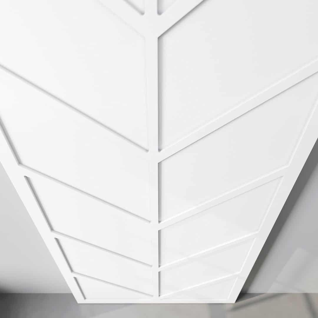 Canal Barn Door White (4) Close-up view of the Canal, White Barn Door (83" x 40") featuring a geometric panel with diagonal zigzag patterns, creating a clean and modern design.