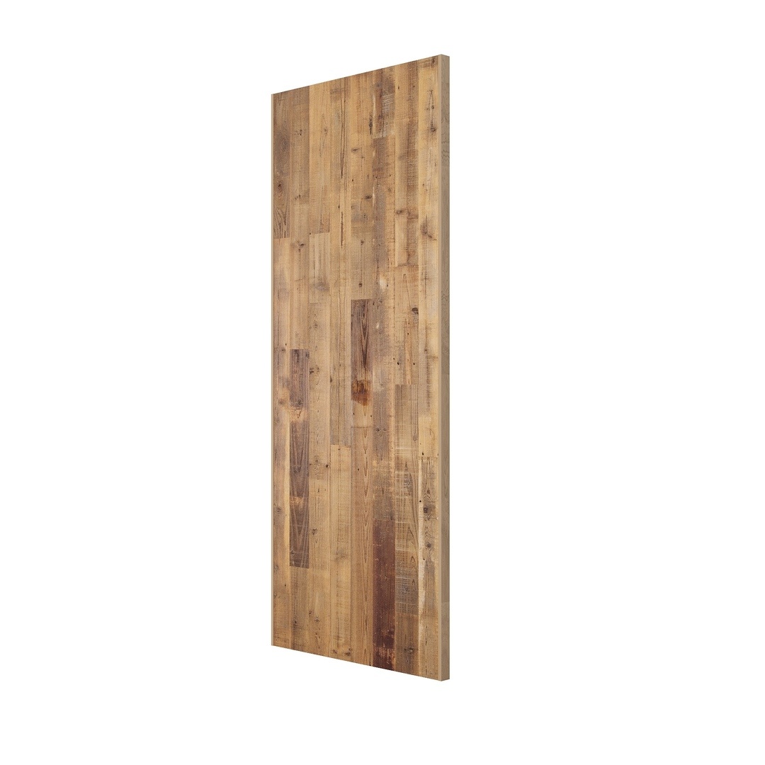 Vertical Door Slab - Main A Vertical, Reclaimed Wood Door Slab showcases a natural, varied wood grain pattern in shades of brown and beige.